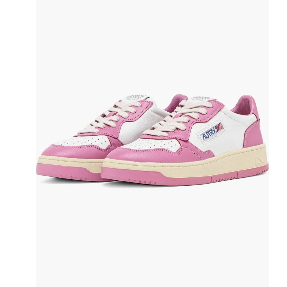 AUTRY Medalist Low Sneakers Pink White Leather Shoes Pink Milkshake‎ Sz 38